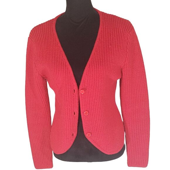 Haberdasher Red Button Up Knitted Cardigan Sweater Size Large - Picture 1 of 5